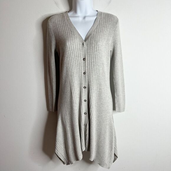 H by Halston Womens Cardigan Sweater Size S Gray Handkerchief Duster Long Sleeve - Picture 2 of 9